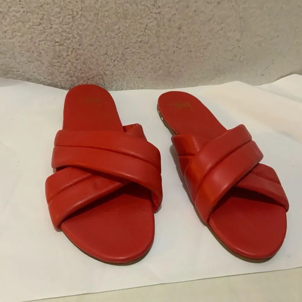 Beek Rhea Surfbird Crisscross Slide Leather Sandals Poppy Red 9
